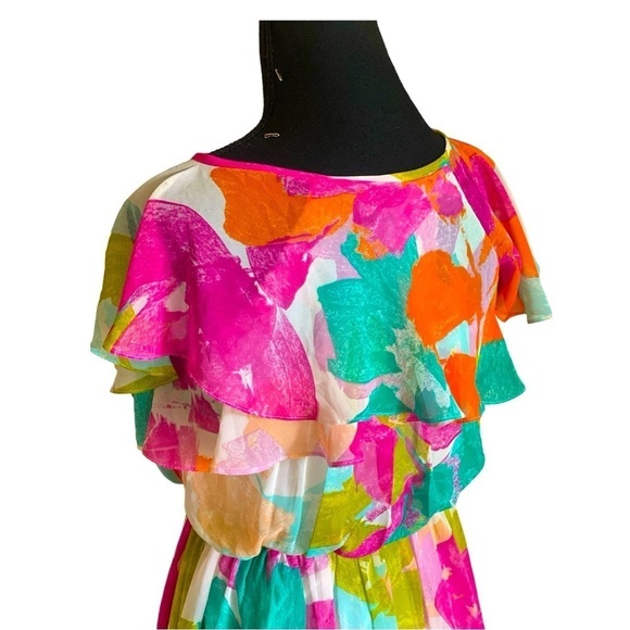 Calvin Klein Colorful Abstract Floral Print Dress Size 4,Coconut Girl SOFTGIRL - Picture 3 of 8